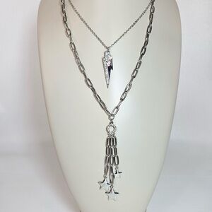 Christian Siriano Lighting Bolt Stars Chain Rockstar Necklace Silver Tone